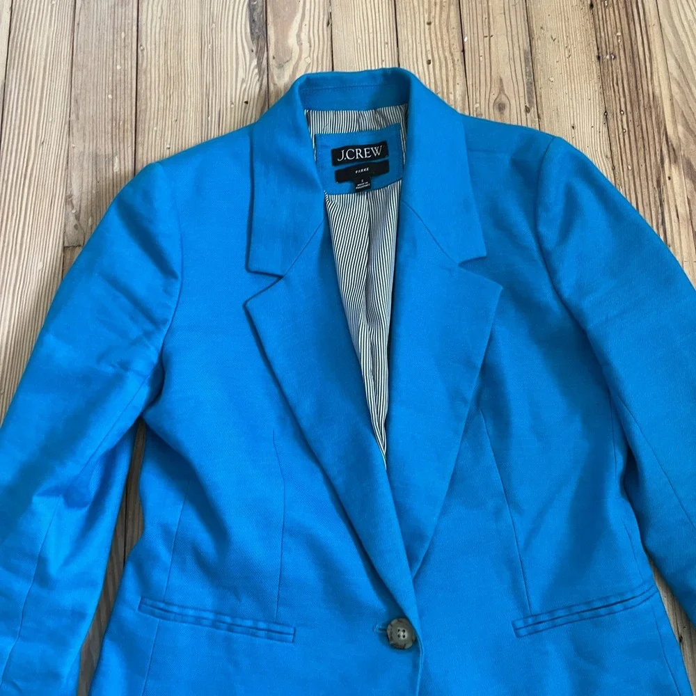 J.Crew Parke Blazer Womens 2 Blue Linen Blend Single Button Tailored Jacket